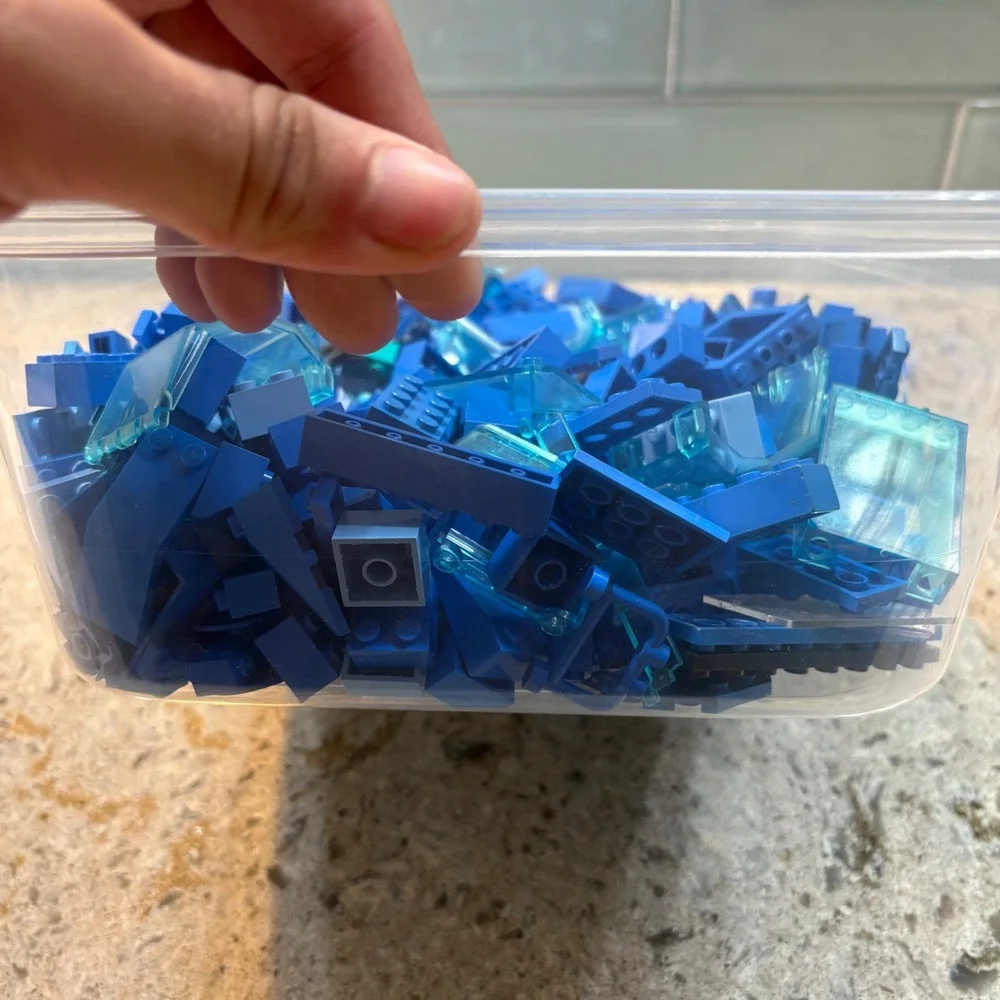 LEGO Bulk Lot 2.10lb Blue Bricks Translucent Pieces Mixed Parts Assortment
